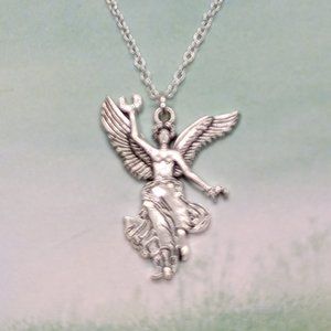 Female Angel - Winged Goddess Silver 3D Necklace